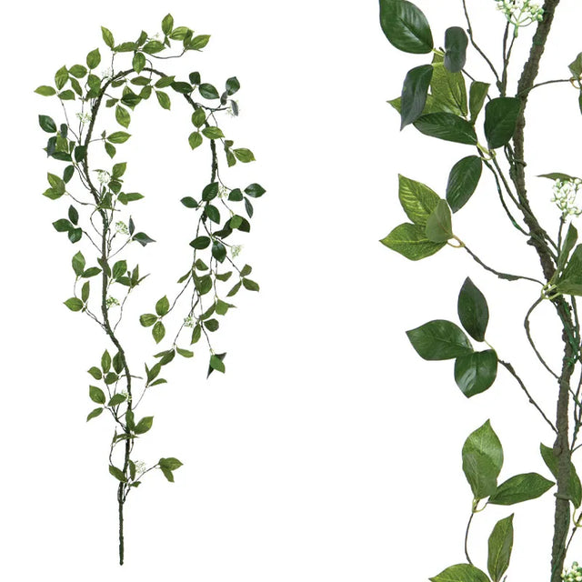 Γιρλάντα Τεχνητή Κλαρα Πρασινα Φυλλα & Λευκα Μπουμπουκια Υ240cm