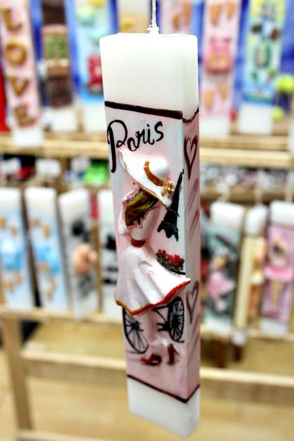 Λαμπάδα Πασχαλινή (Gerakis) Πλακέ με κοπέλα Paris Ροζ Ύψος 25cm