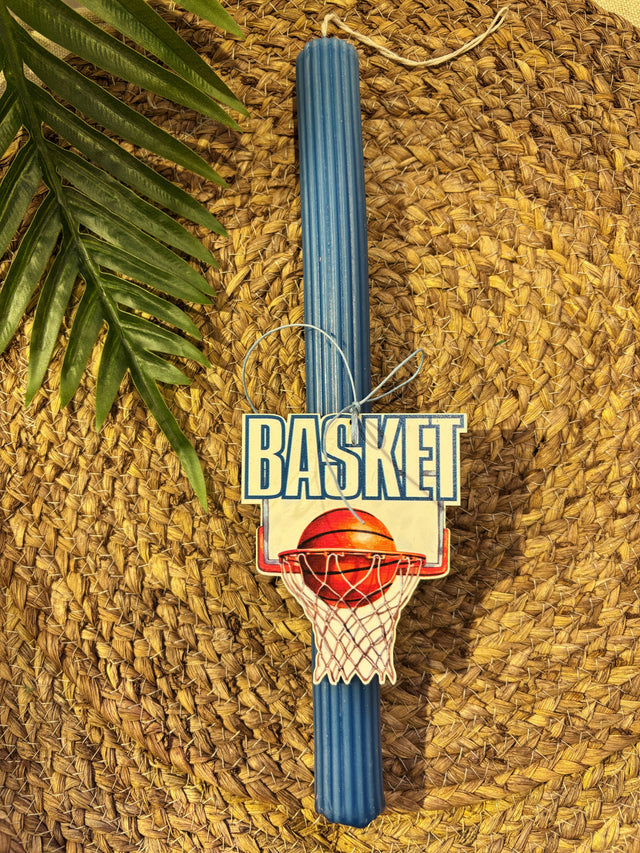 Πασχαλινή Λαμπάδα 30cm Μπλε με Ξύλινο Διακοσμητικό Basket