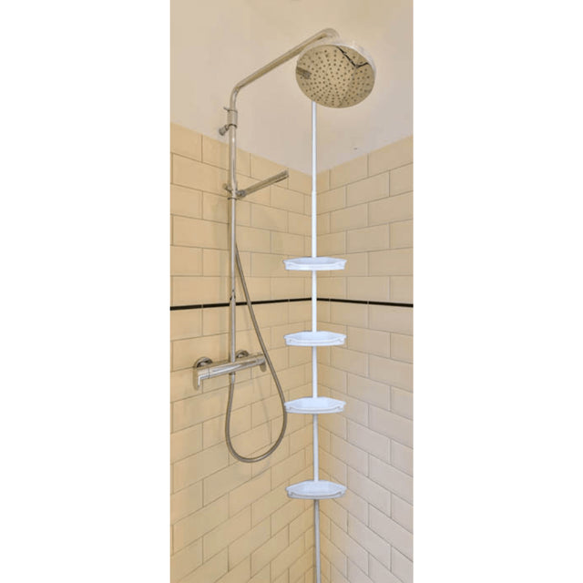 Ραφιέρα Μπάνιου Πλαστική Πτυσσόμενη Επιτοίχια 25,5x17x198-245cm με 4 Ράφια και Βεντούζες Λευκή TnS 04-950-1297