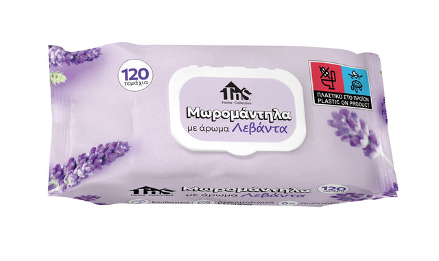 Μωρομάντηλα Αρωματικά Λεβάντα 120/τεμ Με Καπάκι Ασφαλείας Tns