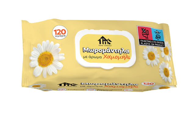 Μωρομάντηλα Αρωματικά Χαμομήλι 120/τεμ Με Καπάκι Ασφαλείας Tns