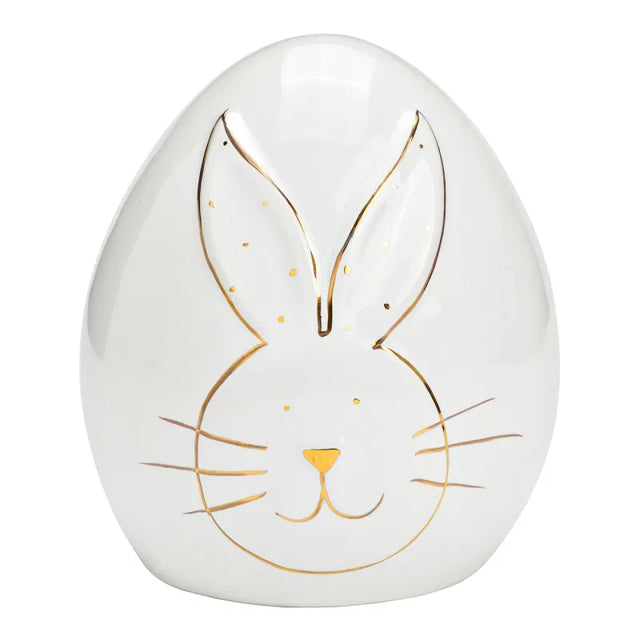Αυγό Κεραμικό Λευκό με Σχέδιο Λαγό 11x12x11cm
