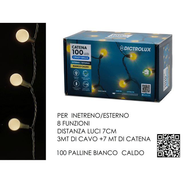 100Led Χριστουγεννιάτικα Φωτάκια Θερμό Λευκό Φως Μαύρο Καλώδιο 7m Vesti Casa