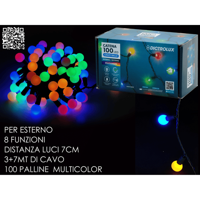 100Led Χριστουγεννιάτικα Φωτάκια Πολύχρωμο Φως Μαύρο Καλώδιο 7m Vesti Casa