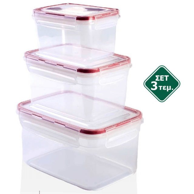 Φαγητοδοχείο Πλαστικό Σετ 3τμχ. Ορθογώνιο με Καπάκι 700-1400-2500ml TnS 32-800-2018