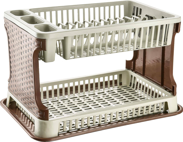 Πιατοθήκη Πλαστική Διόρωφη Rattan με Δίσκο Χρώμα Μπεζ 44x27x30cm TnS 32-800-1380