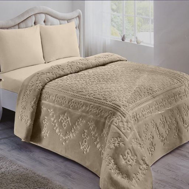 Κουβέρτα Βελουτέ Υπέρδιπλη 220x240 Ανάγλυφη TNS Beige 39-800-0020