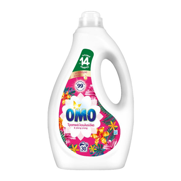 OMO 1500ml - 30Μεζούρες Τροπικά Λουλούδια Υγρό Απορρυπαντικό Πλυντηρίου Ρούχων