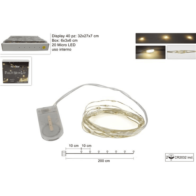 20Led Χριστουγεννιάτικα Λαμπάκια Μπαταρίας Θερμό Λευκό Φώς Καλώδιο Σύρμα 2.17m με Πρόγραμμα Welkhome