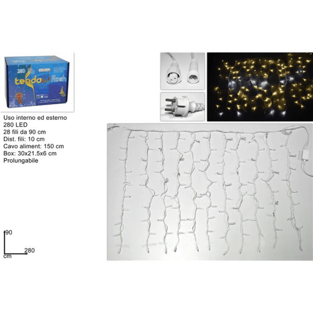 280Led (28 flash) Κουρτίνα Χριστουγεννιάτικα Φωτάκια Θερμό Λευκό Διάφανο Καλώδιο Επεκτεινόμενο 280x90Hcm Welkhome