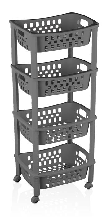 Ραφιέρα-Τρόλει Πλαστική Μακρόστενη Γκρί με Ρόδες 4 Ράφια Tns 32-800-2042