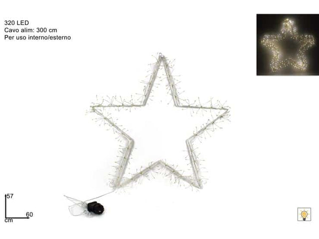 320Led (32 flash) Χριστουγεννιάτικο Αστέρι 57x60cm Θερμό Λευκό Διάφανο Καλώδιο Welkhome