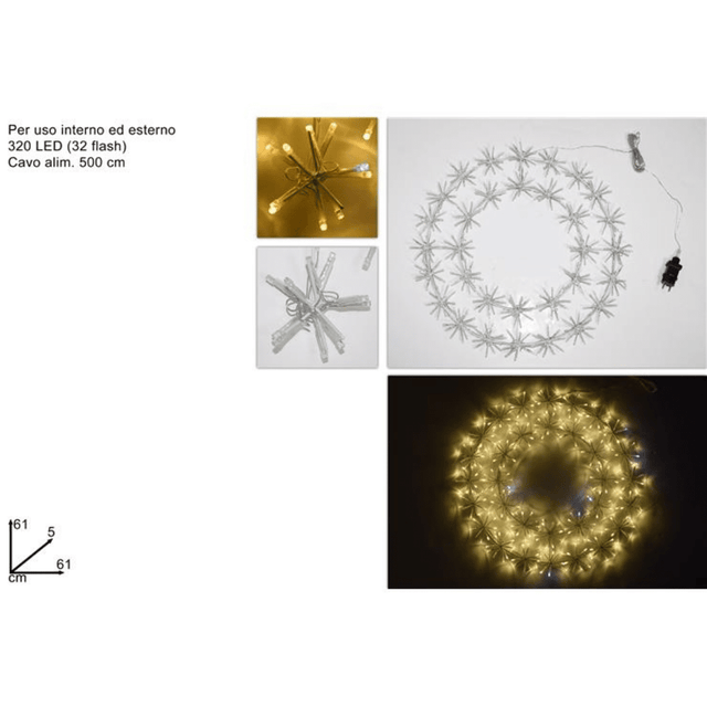 320Led (32 flash) Χριστουγεννιάτικο Στεφάνι Θερμό Λευκό Διάφανο Καλώδιο 500cm Welkhome