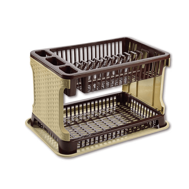 Πιατοθήκη Πλαστική Διόρωφη Rattan με Δίσκο Χρώμα Μπεζ 44x27x30cm TnS 32-800-1380