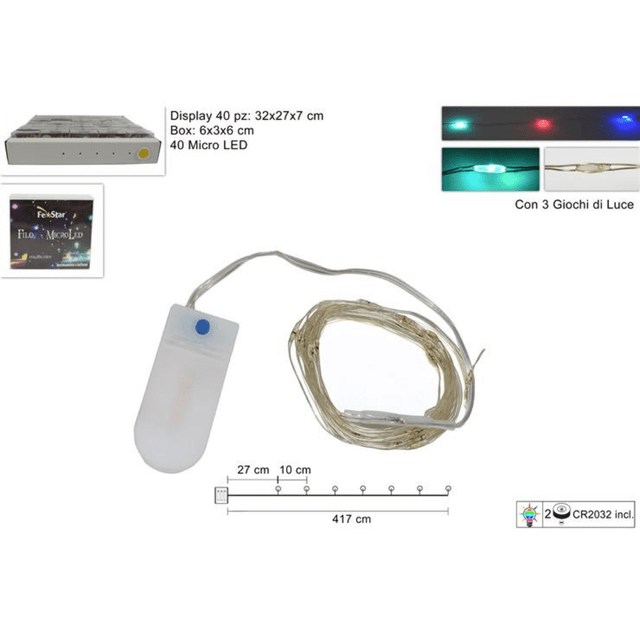 40Led Χριστουγεννιάτικα Λαμπάκια Μπαταρίας Πολύχρωμο Φώς Καλώδιο Σύρμα 4,17m με Πρόγραμμα Welkhome