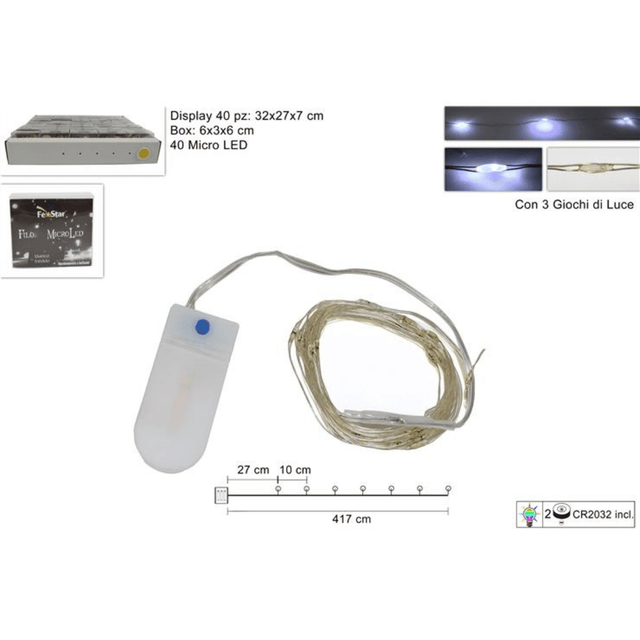 40Led Χριστουγεννιάτικα Λαμπάκια Μπαταρίας Ψυχρό Λευκό Φώς Καλώδιο Σύρμα 4,17m με Πρόγραμμα Welkhome