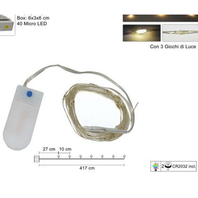 40Led Χριστουγεννιάτικα Λαμπάκια Μπαταρίας Θερμό Λευκό Φώς Καλώδιο Σύρμα 4m με Πρόγραμμα ART.YC-B2-40WW/3TM Welkhome