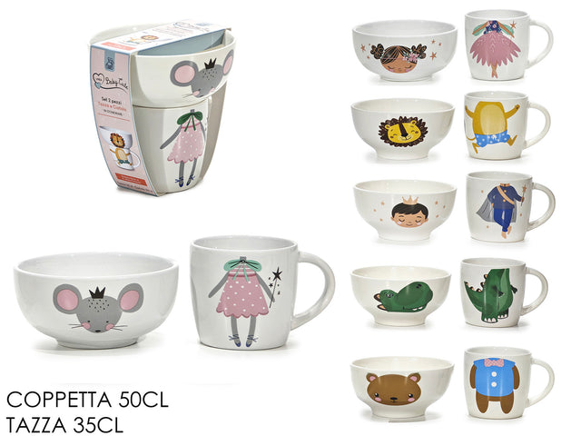 Παιδικό Σετ Πορσελάνης 2 Τεμαχίων με Κούπα & Μπωλ Διάφορα Σχέδια