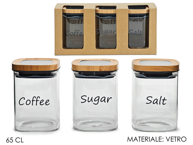 Σετ 3/τεμ Δοχεία Αποθήκευσης Γυάλινα Διάφανα 1lt