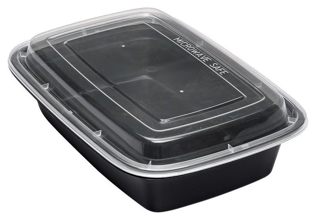 Pet Σκεύος Τροφίμων 1τμχ. Παραλληλόγραμμο Πλαστικό Μαύρο +Καπάκι 1000ml