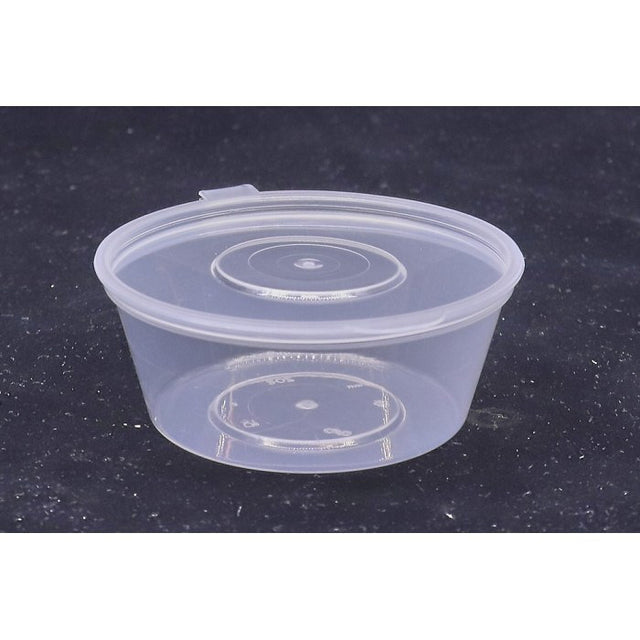 Pet Σκεύος 60ml (50τμχ) (2oz) Στρογγυλό Τροφίμων Πλαστικό Σκληρό Διάφανο με Ενσωματωμένο Καπάκι