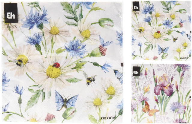 Χαρτοπετσέτες Σετ 16/τεμ με Σχέδιο Λουλούδια 33x33cm