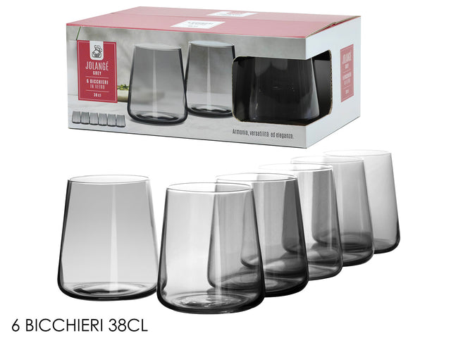 Ποτήρια Νερού Σετ 6/τεμ Γυάλινα Χρώμα Γκρι 380ml