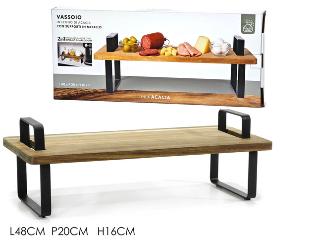 Δίσκος Σερβιρίσματος από Ξύλο Ακακίας
με Μεταλλική Βάση 48x20x16cm