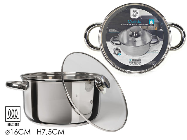 Κατσαρόλα 16cm Ανοξείδωτη με Γυάλινο Καπάκι