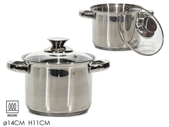 Κατσαρόλα Ανοξείδωτη με Γυάλινο Καπάκι 14cm
