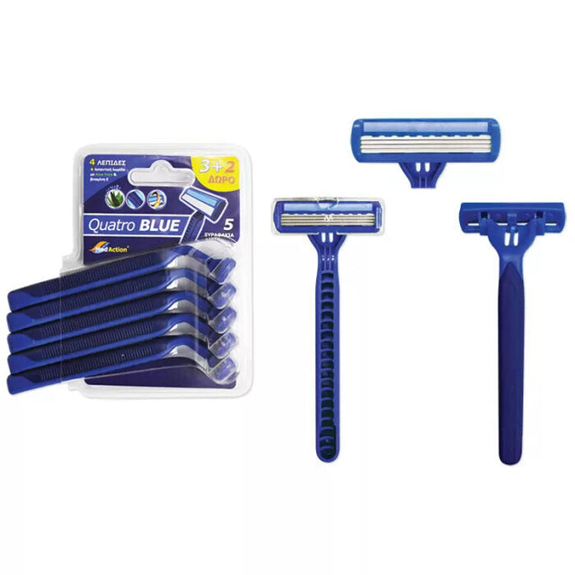 Ξυραφάκια Quatro Blue με 4 λεπίδες 3+2 Δώρο ΓΙΦΑ