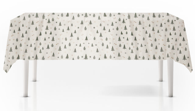 Τραπεζομάντηλο Υφασμάτινο Χριστουγεννιάτικο Σχέδιο Λευκό με Δεντράκια 140x180cm