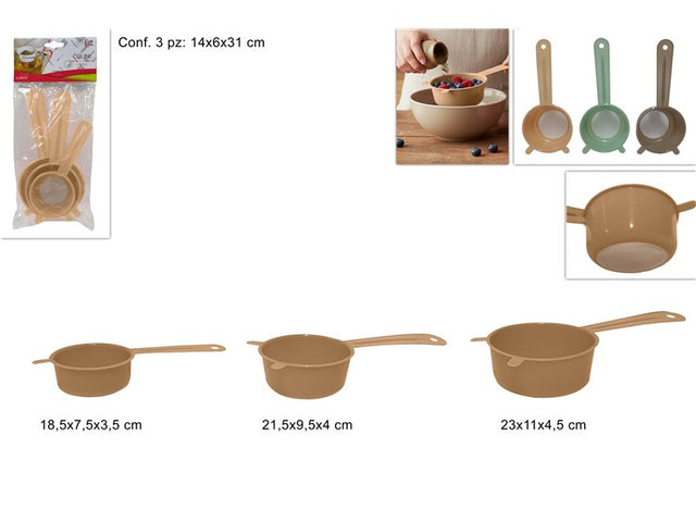 Σουρωτήρι Χειρός Πλαστικό Σετ 3τμχ 23,5 - 22 - 19cm