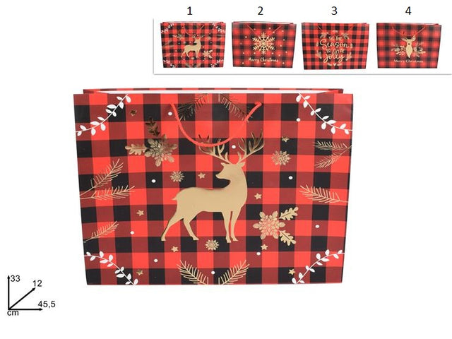 Σακούλα Δώρου Χάρτινη Χριστουγεννιάτικη Καρό Κόκκινη 45.5x33x10cm Welkhome
