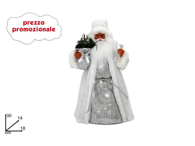 Άγιος Βασίλης Υφασμάτινη Φιγούρα Χρώμα Λευκό με Ασημί 30cm