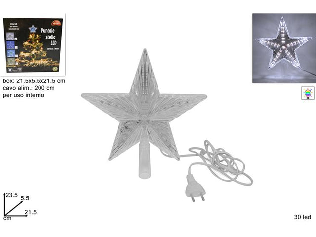 Κορυφή Δέντρου Αστέρι Φωτιζόμενο 30LED Λευκό Φώς 23cm