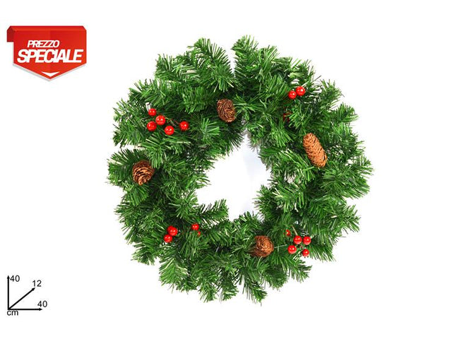 Στεφάνι Χριστουγεννιάτικο Πράσινο με Γκί & Κουκουνάρια Φ40cm