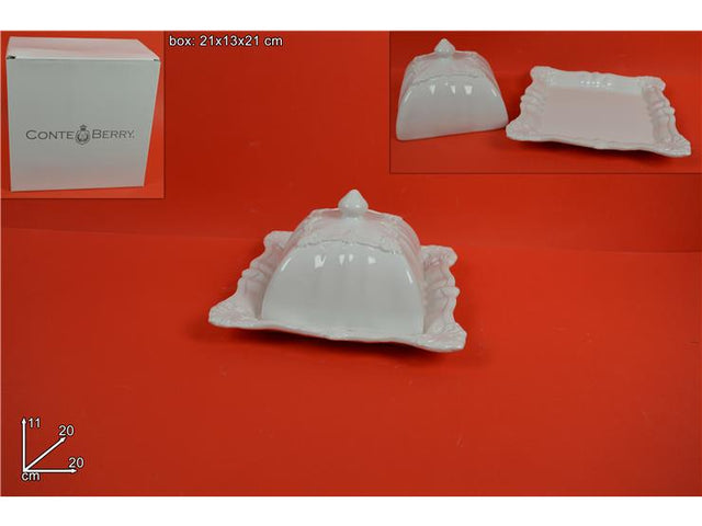 Βουτυριέρα από Ημιπροσελάνη 20cm Λευκή