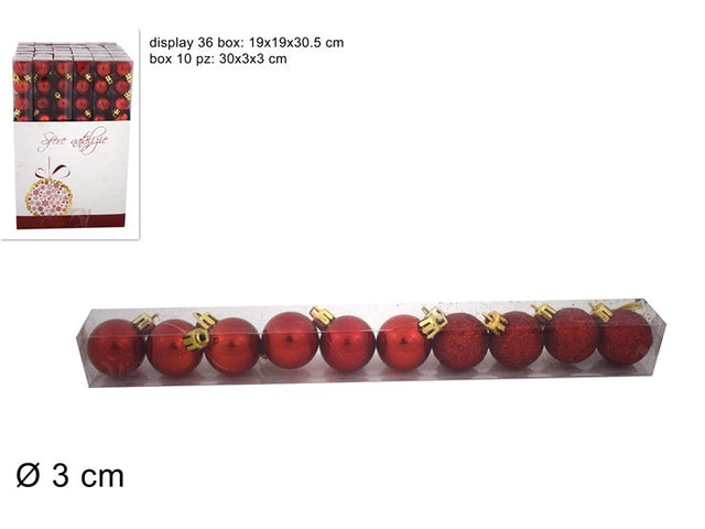 Μπάλα Χριστουγεννιάτικη 3cm Σετ 10/τεμ Πλαστική Κόκκινη