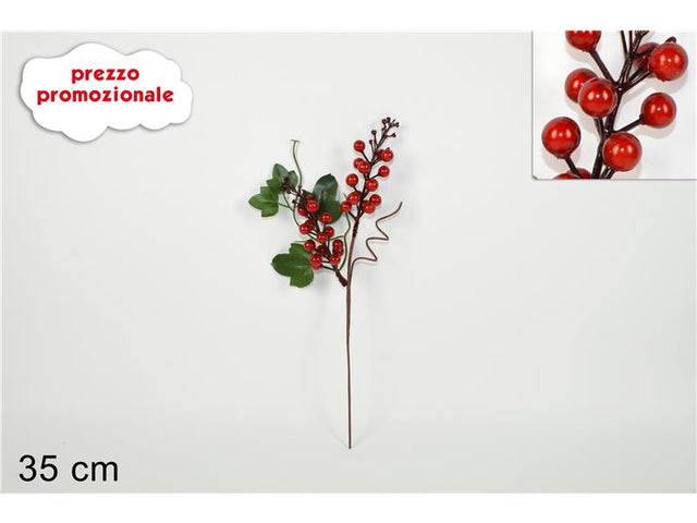 Κλαδί Χριστουγεννιάτικο με Κόκκινα Γκί 35cm