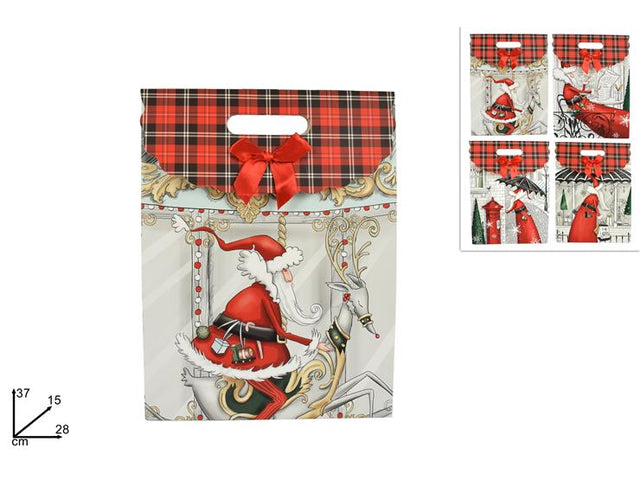 Σακούλα Δώρου Χάρτινη Χριστουγεννιάτικη Κόκκινη Καρό 28x37x15cm welkhome