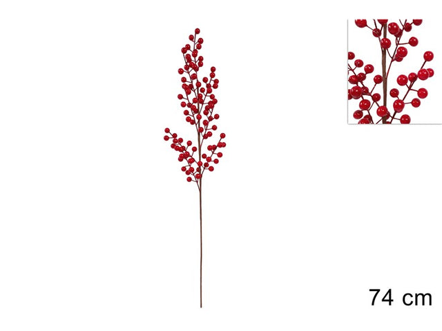 Κλαδί Χριστουγεννιάτικο με Κόκκινα Γκί 74cm