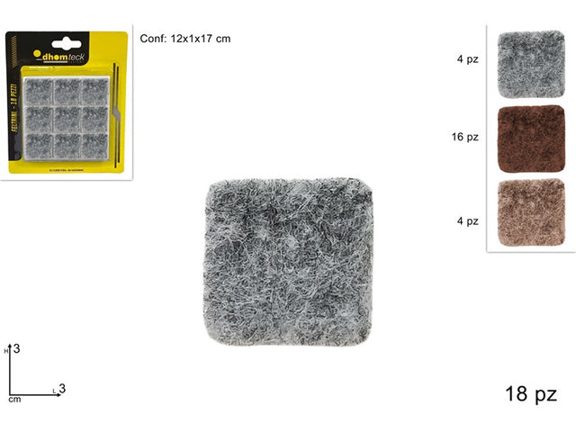 Τσοχάκια Προστατευτικά Επίπλων Τετράγωνα 3x3cm σε 3 Χρώματα 18/τεμ