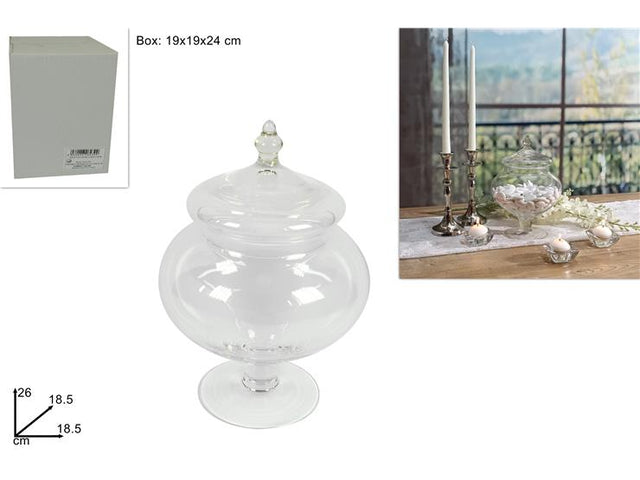 Βάζο Αποθήκευσης Γενικής Χρήσης Γυάλινο με Καπάκι και Πόδι 26x18,5x18,5cm