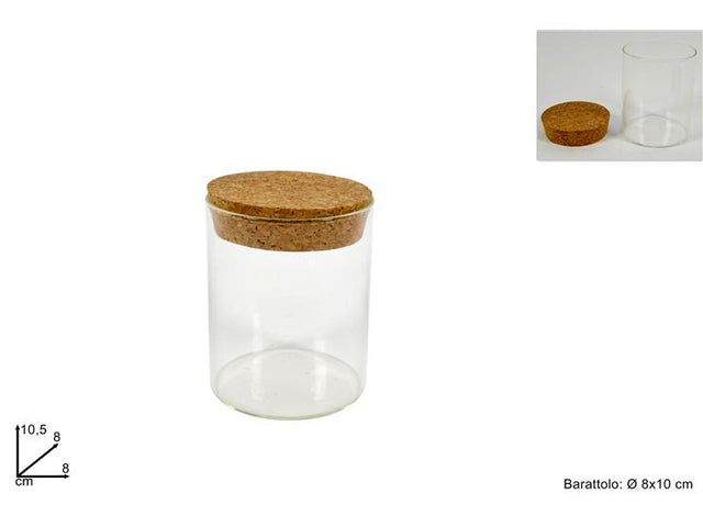 Δοχείο Αποθήκευσης Γυάλινο με Καπάκι απο Φελλό 8x10cm