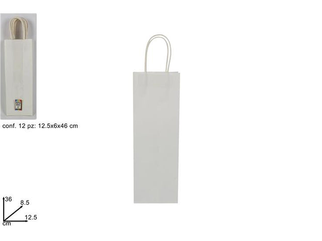 Σακούλα Δώρου για Μπουκάλι Χάρτινη Λευκή 36x8.5x12.5cm