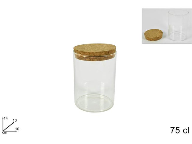 Δοχείο Αποθήκευσης Γυάλινο με Καπάκι απο Φελλό 14x10cm