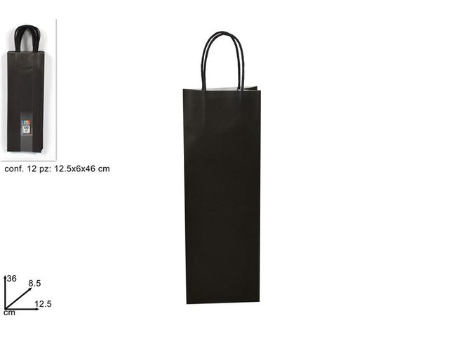 Σακούλα Δώρου για Μπουκάλι Χάρτινη Μαύρη 36x8.5x12.5cm