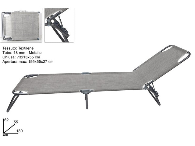 Ξαπλώστρα Παραλίας Μεταλλική Πτυσσόμενη 180cm Γκρί